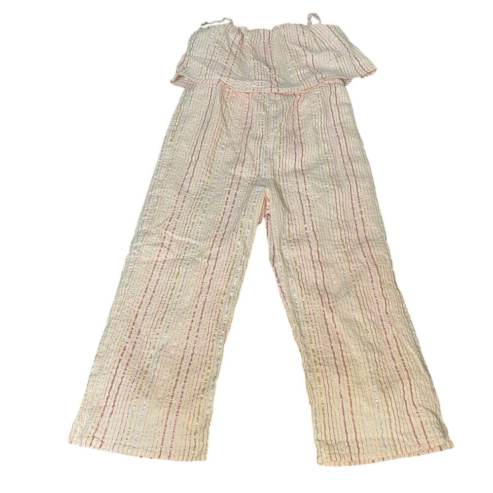 Crewcuts light pink white striped metallic threading wide leg jumpsuit SIZE‎ 6